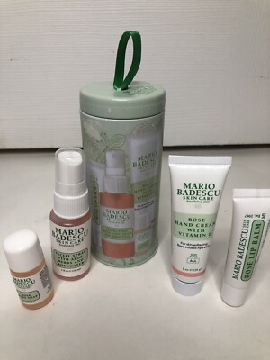Mario Badescu Rose Winter Essentials Soap, Hand Cream, Facial Spray Lip Balm Tin