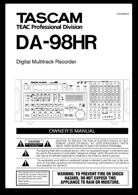Tascam DA-98HR Instruction Manual User Guide Coil Bound 100 Pages