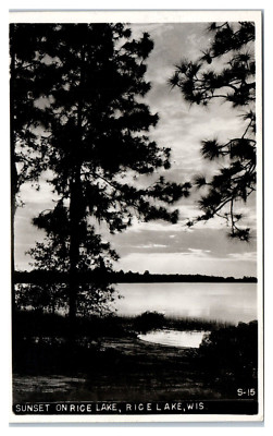 Lower Rice Lake RPPC Sunset on Rice Lake in Rice Lake Wisconsin Black and White Photo ...