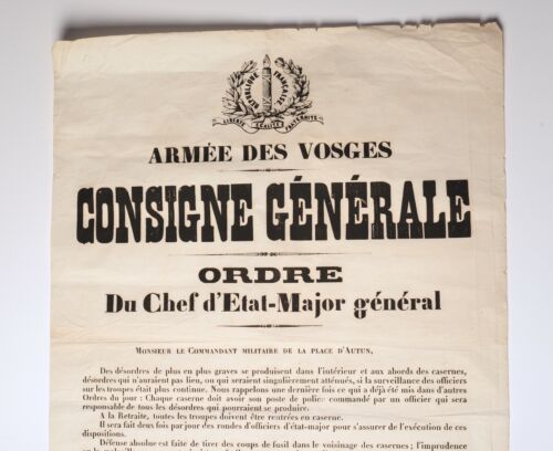 Rare Poster of The Army of Vosges Order of The General Staff 9 Dec 187O - Picture 3 of 4