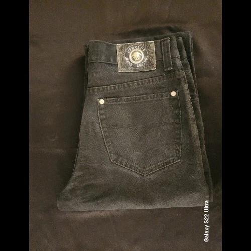 Pantaloni neri Versace jeans couture da uomo bottoni 5 tasche gambe dritte taglia 32