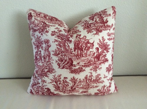 16" Waverly Red & Ivory Rustic Life French Country Toile w/Red Checks BackingNEW - 第 1/2 張圖片