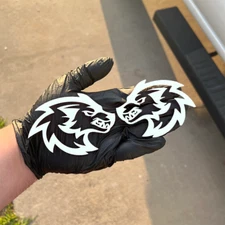 Wolf Badges White Emblem Fender Badge Car or Truck (2) BADGES, Angry Aggressive