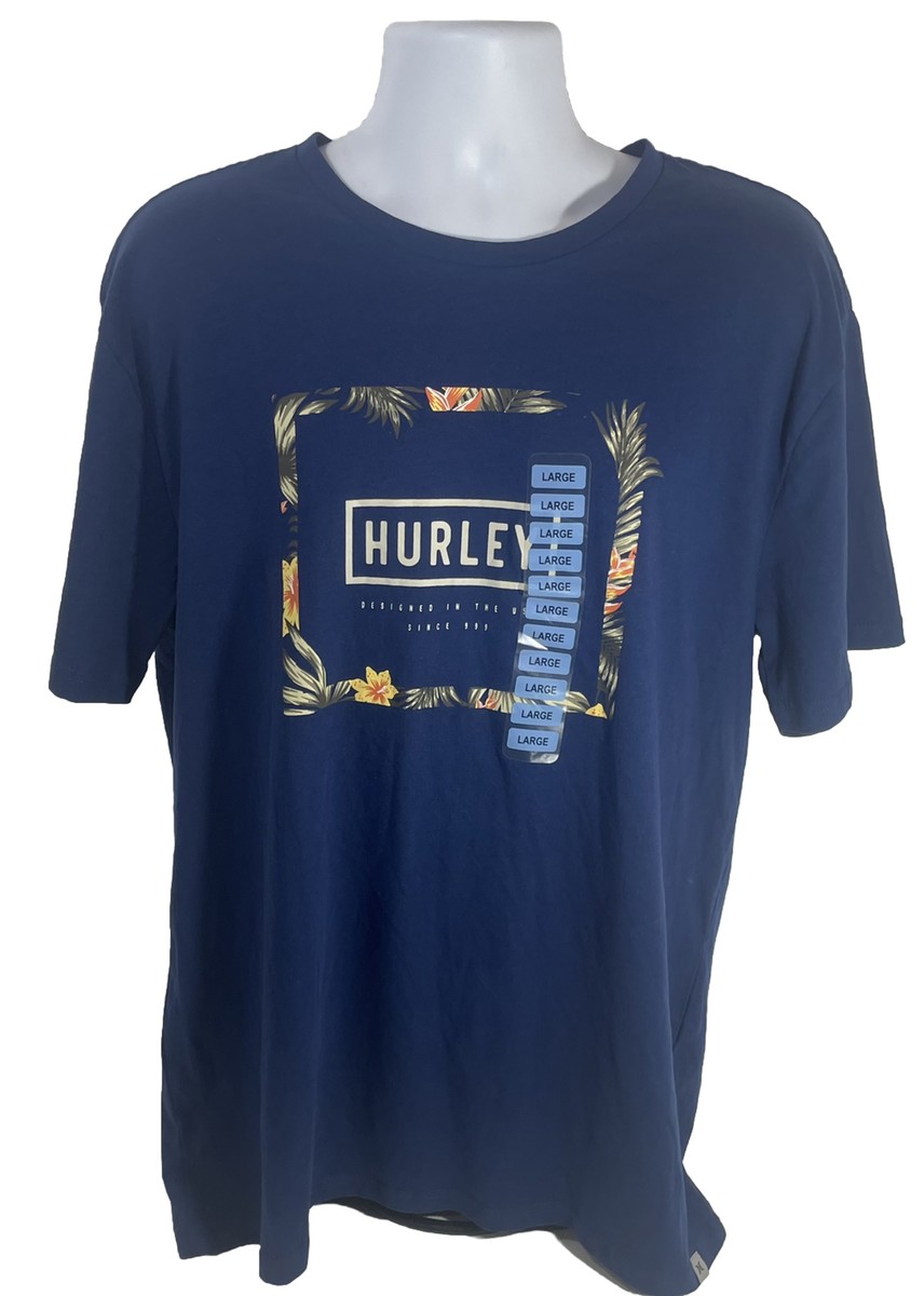 Hurley Shirt Men Large Navy Blue Short Sleeve Crew Neck NWT RN