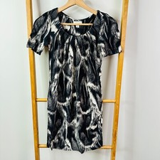 Witchery Shift Dress Womens 6 Black Work Office Short Sleeve Abstract