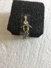 Sterling Silver Birthstone Boy Pendant CZ  August Green Oval Stone
