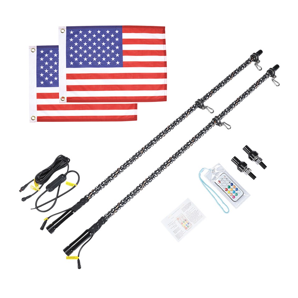 Pair 3ft Spiral Whip Lights Waterproof 366 Modes RGB LED Antenna UTV ATV For RZR - Foto 6