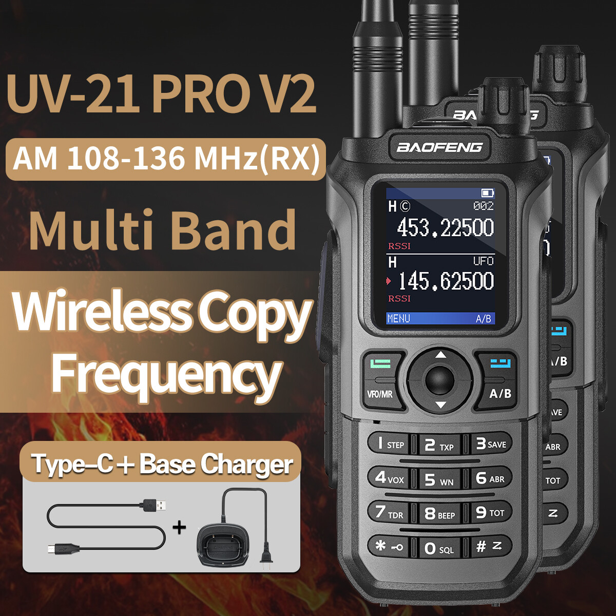 2PCS UV-21 Walkie Talkie Multi Band Wireless Copy Frequency
