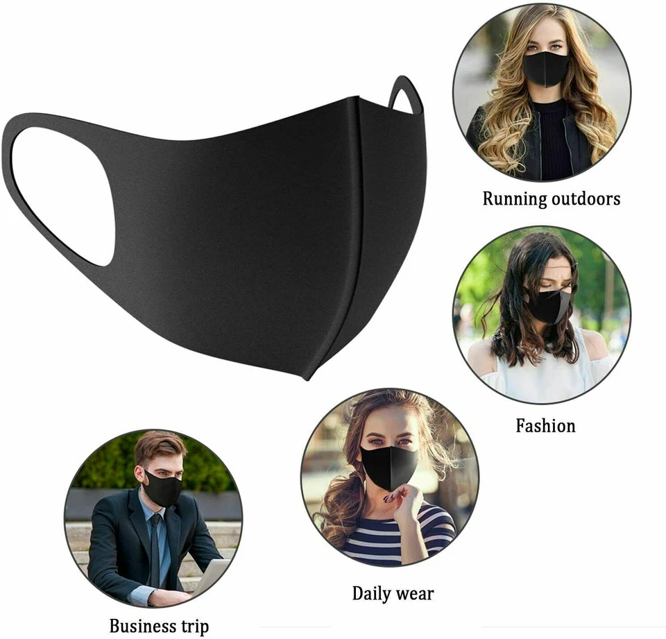 100Pcs Black Unisex Mouth Face Masks Washable Fashion Each Individually Packaged - Image 3 of 4