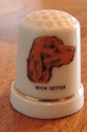 IRISH SETTER PUPPY/DOG Porcelain Sewing Thimble, /enamel, vintage - Afbeelding 1 van 3