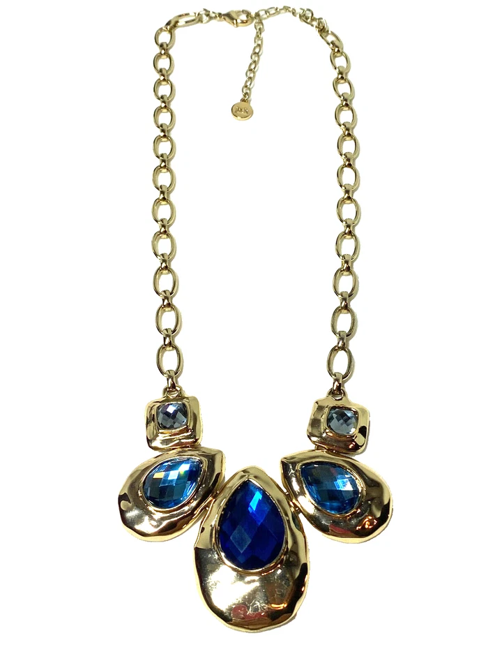 Bella Jack Gold Tone Necklace With Blue Teardrop and Square Gray Stones 21" - Image 4 of 4