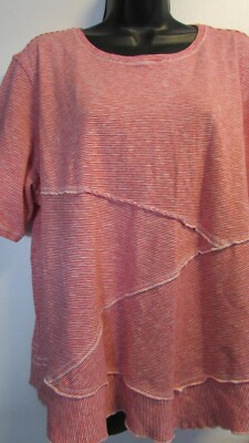 Women's Size 1X Red and White Stripe Pullover SS Shirt Top By Multiples