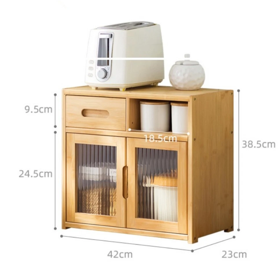 Bamboo Countertop Cupboard 2 Tier Pantry Kitchen Desk Tea Coffee Storage Cabinet - image 4 of 4
