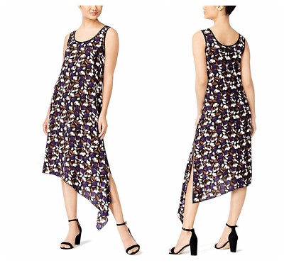 Anne Klein Womens Floral Print Asymmetrical Casual Dress Black M Anne Klein Womens Floral Print Asymmetrical Casual Dress Black M