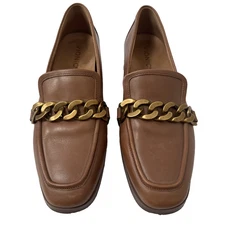 Vionic Mizelle Womens 9.5 Brown Leather Chain Loafers Orthotic Comfort Flats