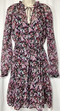 NEW Guess Fit Flare Chiffon Dress With Slip Black/multi Floral Size S