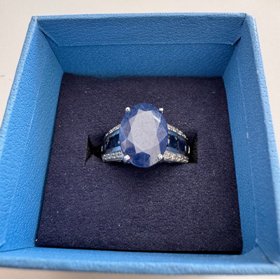 925 Sterling Silver Sapphire & Diamond Stone Ring for Women Size 5