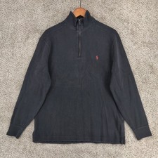 Vintage Polo Ralph Lauren Sweater Mens Medium Black 1/4 Quarter Zip Pullover