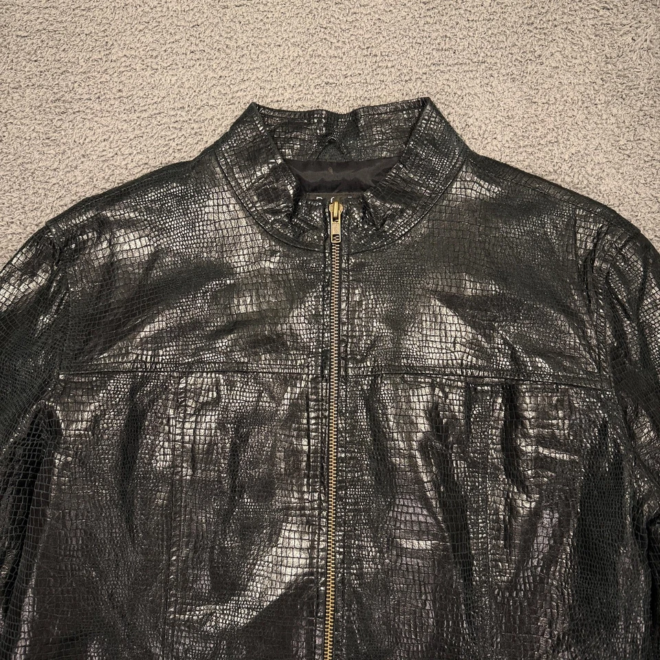Chaqueta de Cuero Rafaella Y2K Mujer 10 Negro Cocodrilo Repujado Cremallera Moto Motociclista Foto 2 de 4
