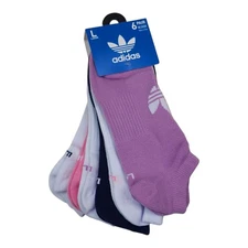 Adidas No-Show Socks 6-Pack Large Moisture-Wicking Womens Shoe 10-13, Mens 8-12