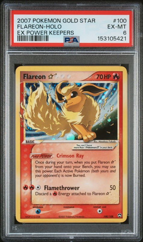 2007 POKEMON EX POWER KEEPERS GOLD STAR #100 FLAREON-HOLO PSA 6