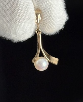 14k Gelbgold Unikat 6mm Perlen Anhänger schöne Damen 585 14k Stempel