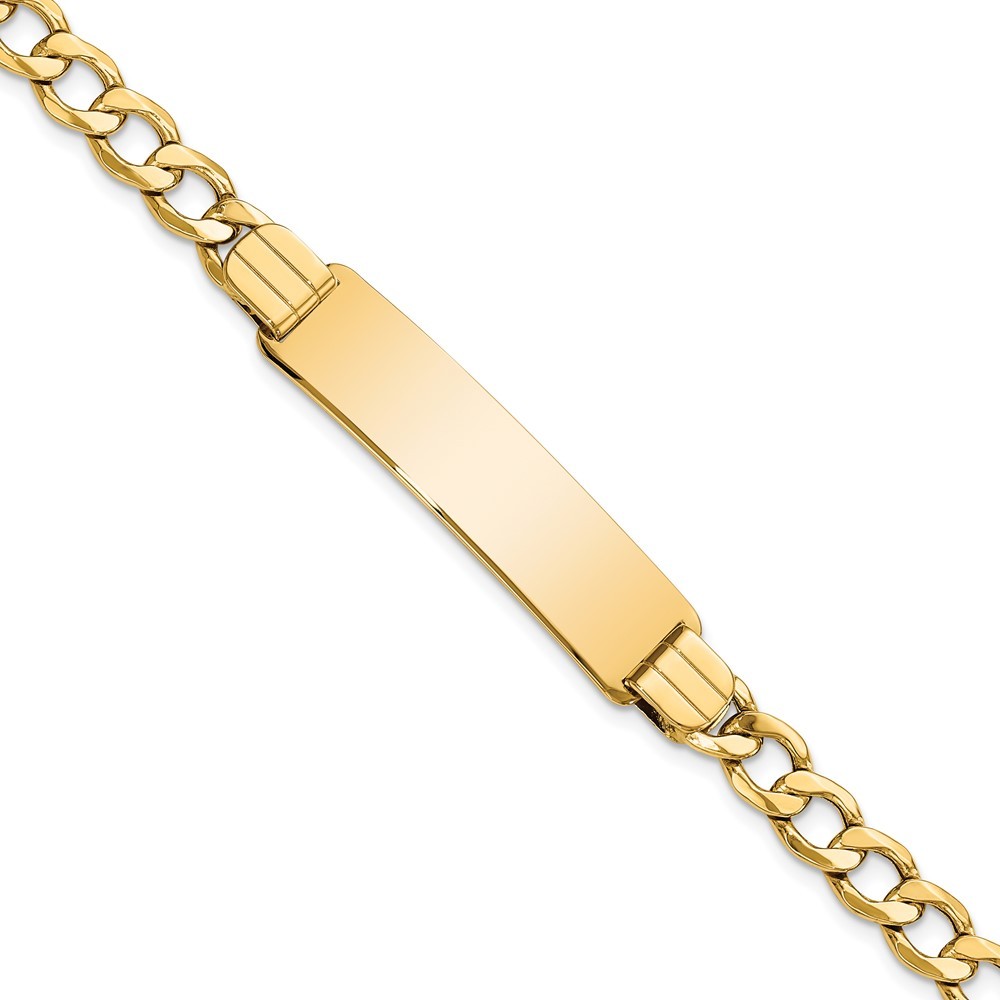 10k Yellow Gold Semi-solid Curb Link Chain ID Bracelet 8