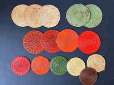 Vintage 15 Bast Untersetzer geflochten 1950er Jahre Bunt