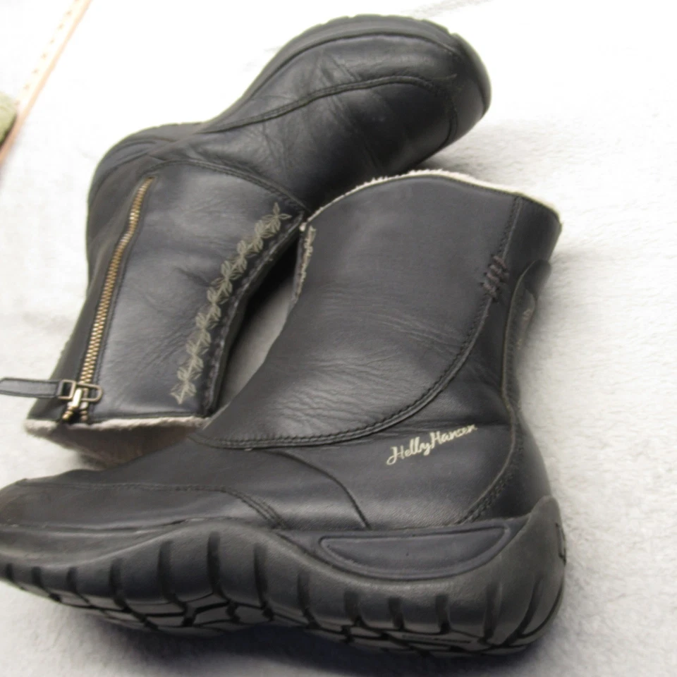 Botas femininas Helly Hansen 10 couro preto forrado de pele com zíper tornozelo aderente inverno quente - Imagem 4 de 4