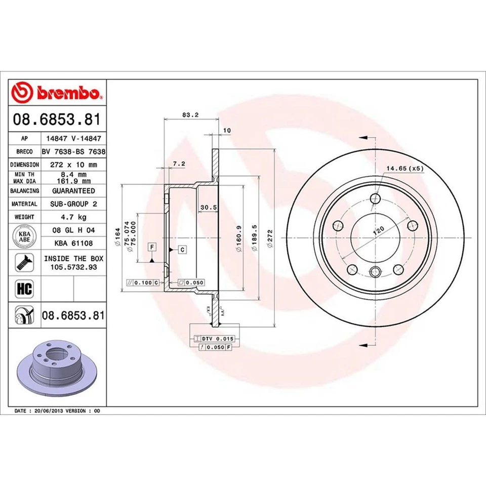 Тормозные диски с задним покрытием Brembo для BMW Z3 1996-2002 годов выпуска - Изображение 4 из 4