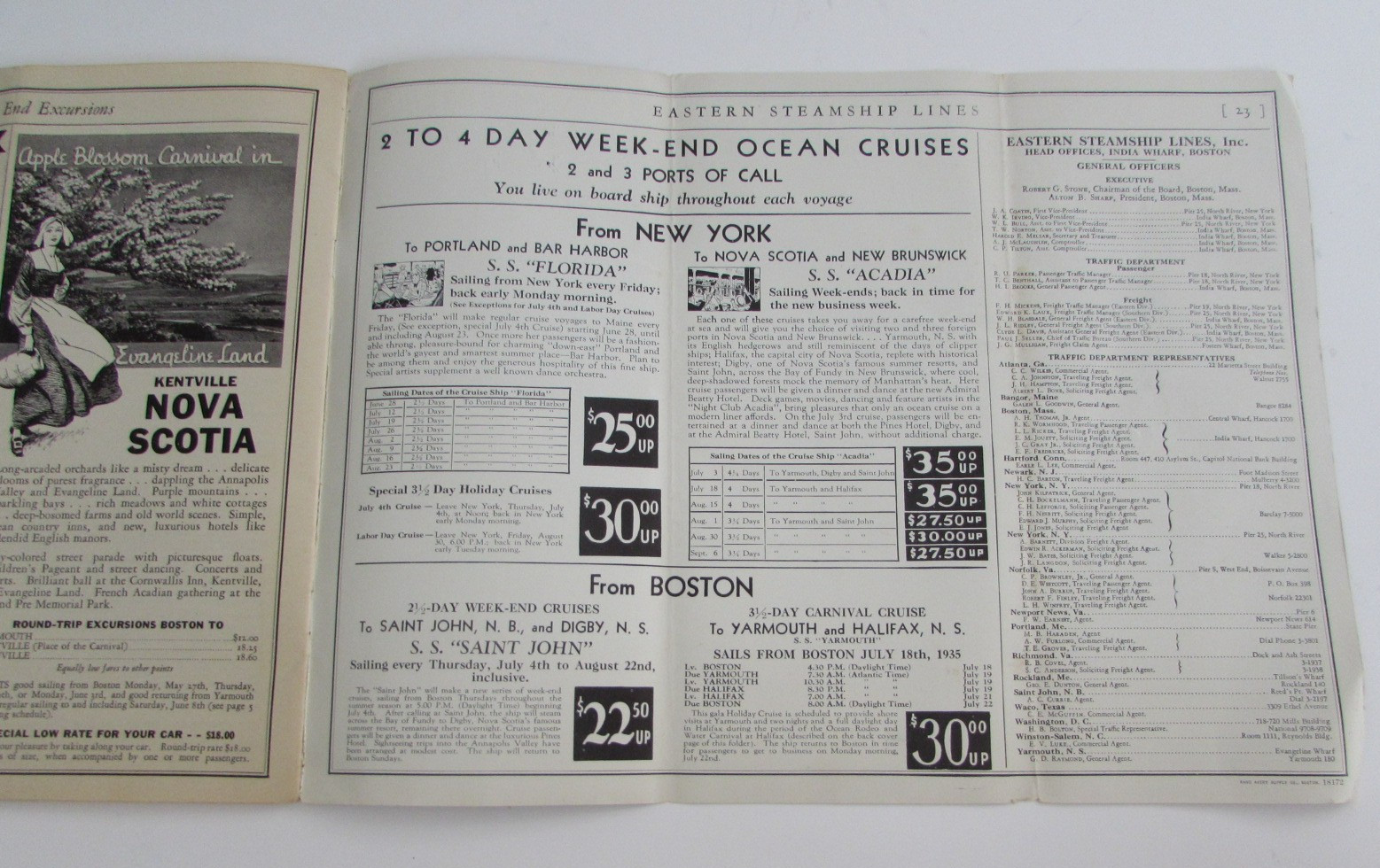 1935 Eastern Steamship Lines Schedule Time Table Old Dominion Yarmouth