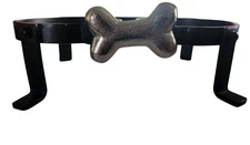 Black Cast Iron Elevated Pet Bowl Stand. Small Size. Silver Dog Bone Design