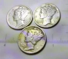 1944 P 1944 D 1944 S MERCURY DIMES CIRCULATED. "TO44DP"
