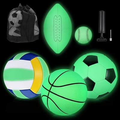 5 Pcs Glow in The Dark Sport Set for Youth Adult Official Size Football Baske...