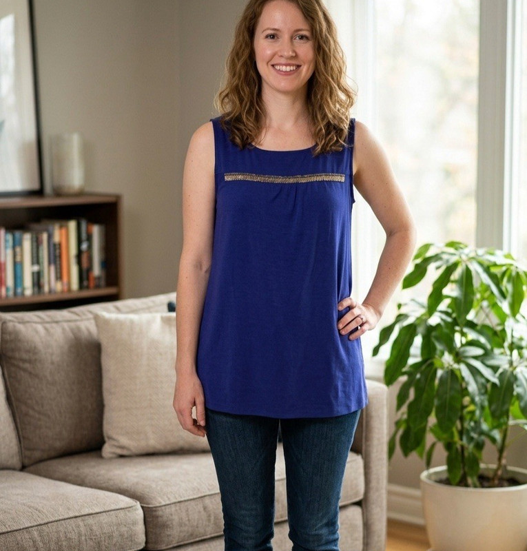 Apt 9 Sleeveless Top Tunic Blouse Blue Beaded Embellished sz L