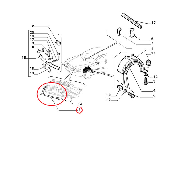 Dichtung Scheinwerfer Vorne Links SX Lancia Delta Original 7793368-image