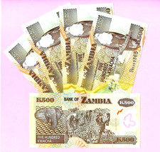 5x ZAMBIA 2008 500 Kwacha P-43f UNC POLYMER