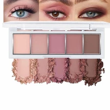5 Colors Matte Pink Eyeshadow Makeup Palette, Nude Pink Rose Mauve Brown Coco...