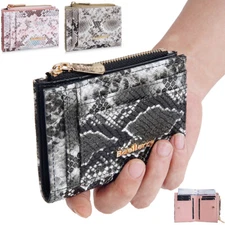 Snakeskin Women Wallet Small Leather Credit Card Holder Mini Bifold Purse Clutch