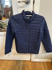 Lands End Boys Dark Blue puffer jacket medium 10/12 Zipper/ Pockets