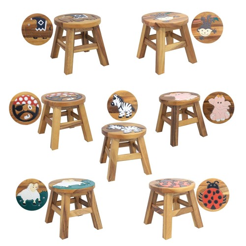 Kids Stool Fun Decorated Wood Bench Cross Bar Chair Children Seat Milking Stool - Picture 2 of 9