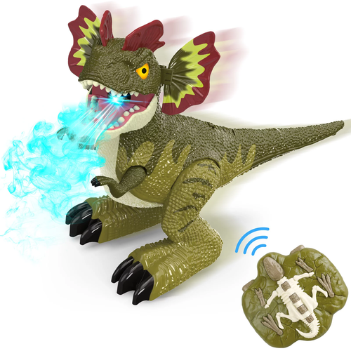 Dilophosaurus Dinosaur Robot Toy with Remote Control, Spray & Rotate