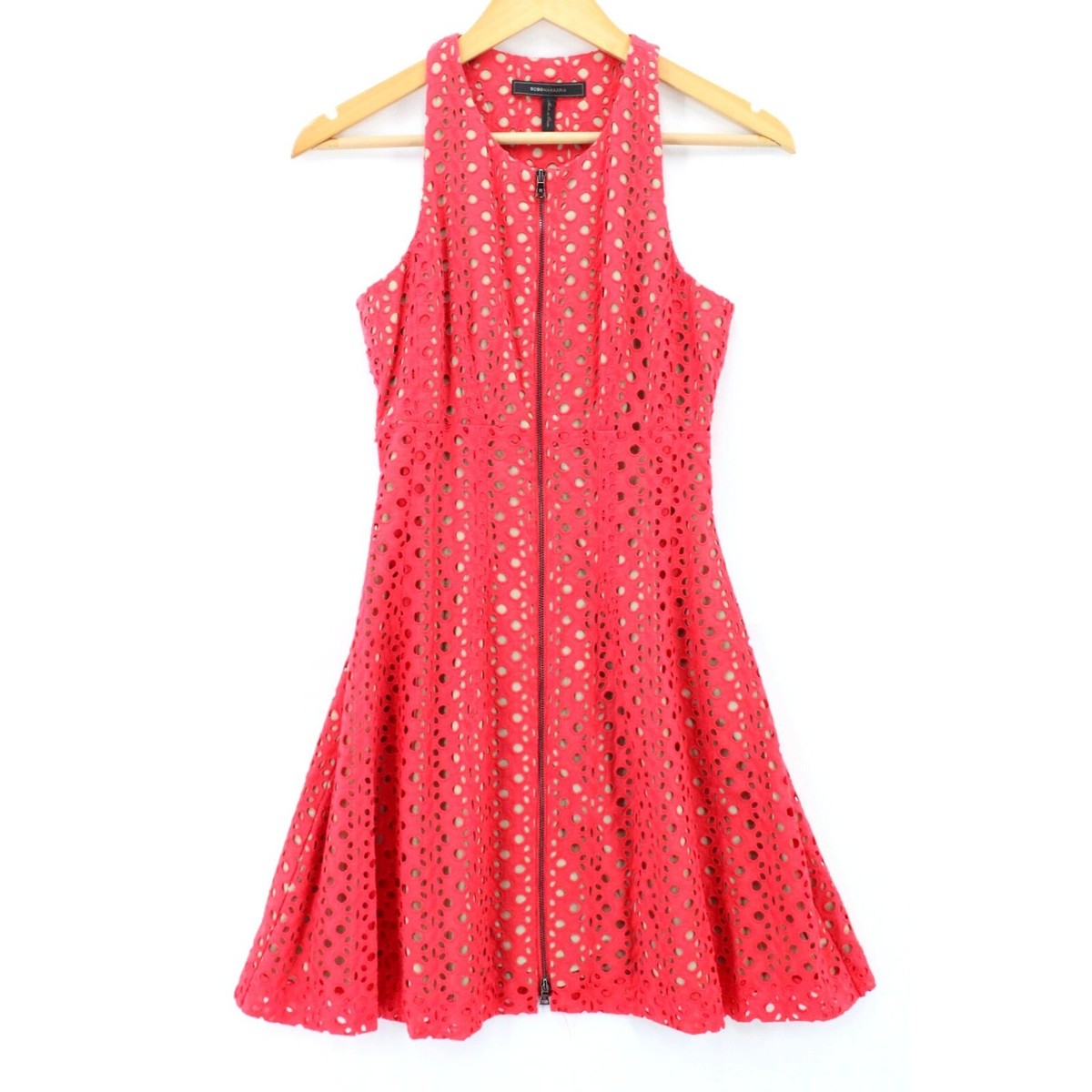 BCBGMaxazria Dress Womens Zip Dress Red Eyelet Lace