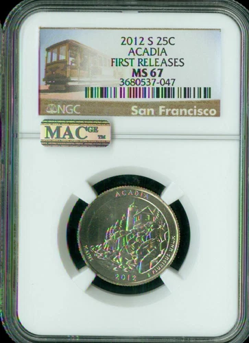 2012 S ACADIA PARKS QUARTER NGC MS67 FR PQ 2nd FINEST REGISTRY MAC SPOTLESS*