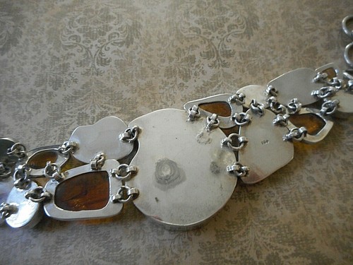 Dramatic Sterling Anemone Fossil Amber Shell Tiger's Eye Bracelet RE99C2R - Picture 12 of 12