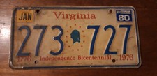 plaque immatriculation américaine Virginie Usa Virginia american license plate