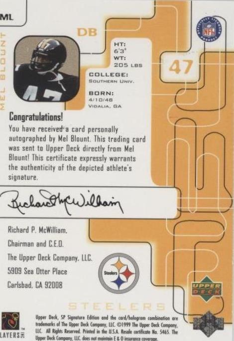 1999 SP Signature Edition Mel Blount #ML for sale | eBay