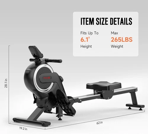 16 Levels Adjustable Magnetic Rowing Machine Rower w/LCD Digital Fitness Monitor - Picture 9 of 10