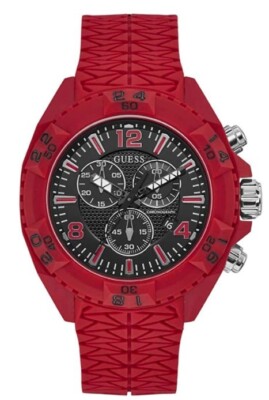 Guess Red Silicone Strap 48mm Chronograph Black and Red Dial Men's Watch W1271G3