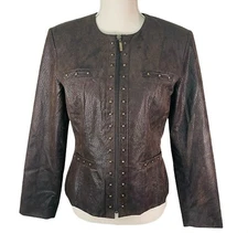 ConradC Jacket Women's Size 4 Petite Snakeskin Pattern Brown Lined Full Zip